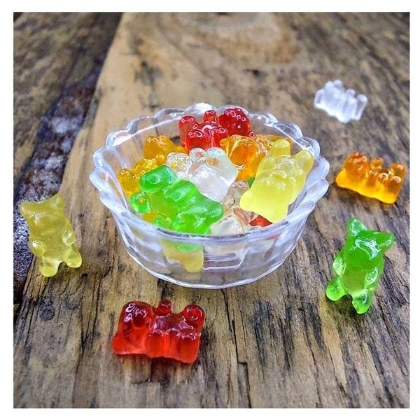 Tiny Gummy Bears,Miniature Gummy Bears,Dollhouse Candy Dish,Miniature Sweets,Tiny Resin Charms,Dollhouse Candy