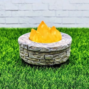 Miniature Fire Pit,Campfire,LED Light,Faux Stone,Grey,Dollhouse Miniature,Fairy Garden,Camp Cake Topper,Diorama,Terrarium,Miniature Camping