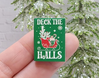 Miniature Christmas Book,Christmas Miniatures,Dollhouse Christmas,Green,Fairy Garden Accessory,Diorama,Mini Holiday Book,Dollhouse Book