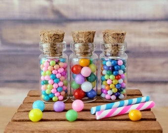 Miniature Candy Jar,Dollhouse Sweets,Fairy Garden Accessories,Miniature Gumballs,Dollhouse Food,Tiny Candy Jar