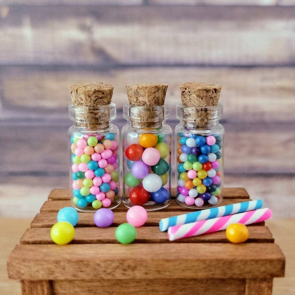 Miniature Candy Jar,Dollhouse Sweets,Fairy Garden Accessories,Miniature Gumballs,Dollhouse Food,Tiny Candy Jar