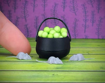 1:12 Scale Miniature Cauldron, Micro Mice, Halloween Miniatures,Dollhouse Halloween,Tiny Rat,Halloween Terrarium,Haunted Dollhouse