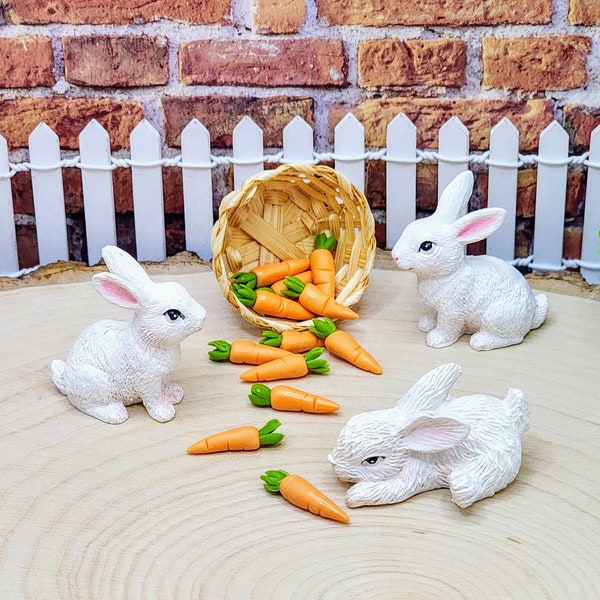 Miniature Bunny,Easter Miniatures,Miniature Carrots,Fairy Garden Accessories,Terrarium Supplies,Diorama,Fairy Garden Bunny