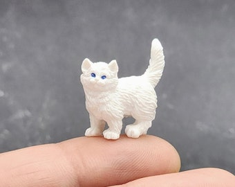 Miniature Cat,White Micro Cat,Dollhouse Cat,Terrarium Supplies,Diorama,Dollhouse Animals,Tiny Cat Figurine