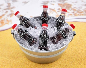 Miniature Tub of Loose Ice with Soda Bottles,Dollhouse Ice,Miniature Picnic, Fairy Garden Accessories,Miniature Beach Accessories