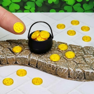 Tiny Gold Coins,10mm,St.Patricks Day Coins,Shamrocks,Clovers,St.Patricks Day Miniatures,Craft Supply,Diorama,Pot Of Gold