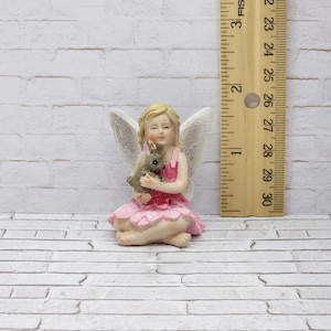 Fairy With Bunny,fairy Figurine,miniature Fairy,pink,glittered Wings ...