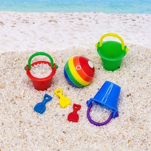 Miniature Beach Accessories,1:12 Scale, Dollhouse Miniatures,Miniature Beach Pail,Bucket,Beach Shovel,Mini Beach Ball,Rainbow,Fairy Garden