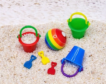 Miniature Beach Accessories,1:12 Scale, Dollhouse Miniatures,Miniature Beach Pail,Bucket,Beach Shovel,Mini Beach Ball,Rainbow,Fairy Garden