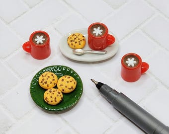 Miniature Hot Cocoa Mug,Cookies For Santa,Dollhouse Miniatures,Christmas Miniatures,Tiny Red Mug,Mini Hot Chocolate,Christmas Cookie Tray