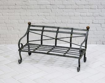 Miniature Bench,Metal,Wrought Iron,Grey,Zinc,Fairy Garden Bench,Dollhouse Miniature Bench,Fairy Garden Accessory, Terrarium Supply,Diorama