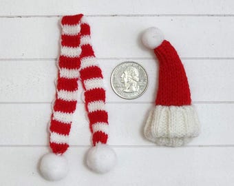 Miniature Santa Hat,Elf Hat,Scarf,Christmas Miniatures,Mini Knitted Hat,Elf Props,Craft Supplies,Snowman Accessories,Doll Hat,Diy Snowman