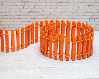 Miniature Picket Fence,Orange,Wood,Fairy Garden Accessories,Haunted Dollhouse,Halloween Miniatures,Terrarium Supplies,Mini Halloween,Diorama
