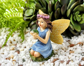 Fairy with Frog,Fairy Figurine,Miniature Fairy,Glittered Wings,Fairy Garden Accessory,Miniature Garden,Terrarium Supply,Fairy For Garden