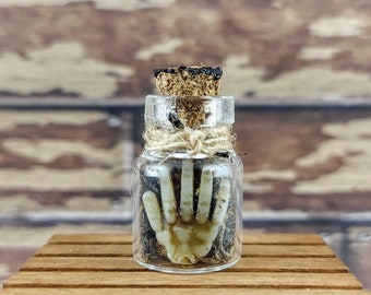 Miniature Rotting Hand in bottle,Miniature apothecary Jar,Miniature Oddity,Halloween Miniatures
