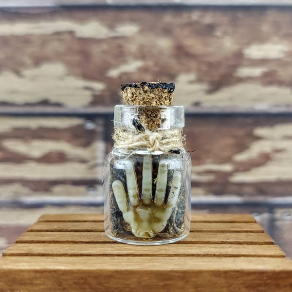 Miniature Rotting Hand in bottle,Miniature Apothecary Jar,Miniature Oddity,Halloween Miniatures, Halloween Dollhouse