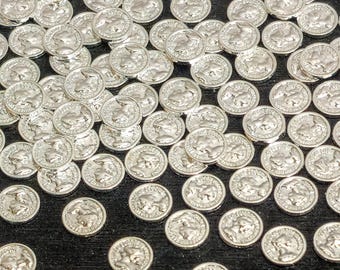 Tiny Silver Coins,Metal,1:6 Scale,8mm,Silver Doubloons,Dollhouse Miniature,Diorama,Mini Treasure