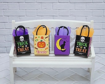 Miniature Halloween Bags,Shopping Bags,Trick or Treat,Dollhouse Halloween,Pumpkin,Black Cat,Skull,Fairy Garden Accessories,Mini Halloween