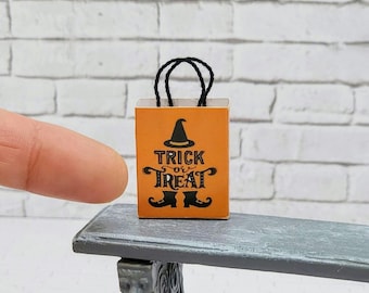 Miniature Trick Or Treat Bag,1:12 Scale,Witch,Halloween Miniatures,Dollhouse Halloween,Miniature Halloween Bag,Fairy Garden Accessory