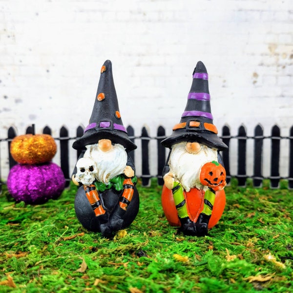 Miniature Halloween Gnomes,Miniature Witch,Wizard Gnome,Fairy Garden Accessories,Halloween Miniatures,Dollhouse Halloween,Diorama,Terrarium