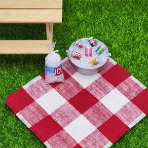 Dollhouse Miniature Picnic Blanket,Dollhouse Ice,Miniature Tub,Soda Cans,Loose Ice,Dollhouse Ice,1:12 Scale,Fairy Garden Accessories,Diorama