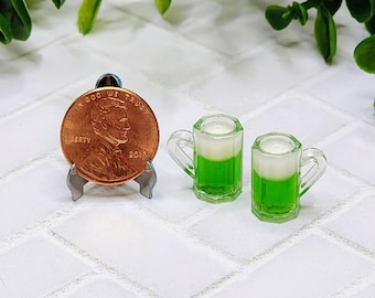 Miniature Green Beer Mug,St.Patricks Day Miniatures,Dollhouse Miniature Beer,Mini Beer Mug,Fairy Accessories,Terrarium,Diorama