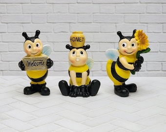 Mini Bee Figurine,Bumblebee,Fairy Garden Accessory,Miniature Garden,Tiered Tray Decor,Terrarium Supply