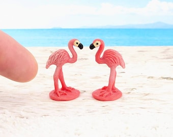 Tiny Flamingos,Beach Miniatures,Terrarium Supplies,Beach Diorama,Dollhouse Flamingo,Tiny Animal Figurines,Miniature Flamingo,Beach Garden