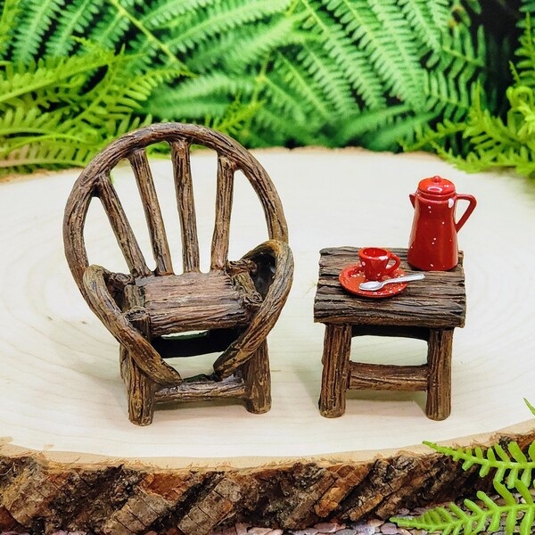 Miniature Chair,Table,Miniature Log Furniture,Woodland Furniture,Fairy Garden Accessories,Miniature Coffee,Log Cabin,  Dollhouse Miniatures