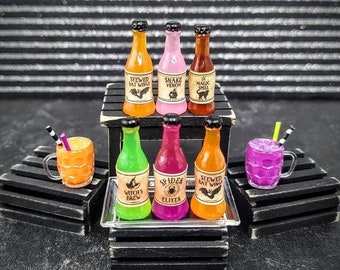 Miniature Halloween Drinks,1:6 Scale,Halloween Miniatures,Miniature Halloween Soda,Miniature mugs,Dollhouse Halloween