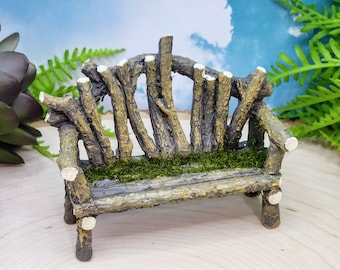 Fairy Garden Bench,Mossy Twig Bench,Woodland Furniture,Gnome Garden,Fairy Garden Furniture,Diorama,Terrarium,Dollhouse,Miniature Twig Bench