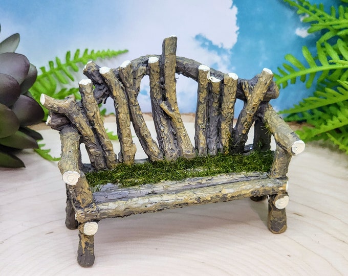 Fairy Garden Bench,Mossy Twig Bench,Woodland Furniture,Gnome Garden,Fairy Garden Furniture,Diorama,Terrarium,Dollhouse,Miniature Twig Bench