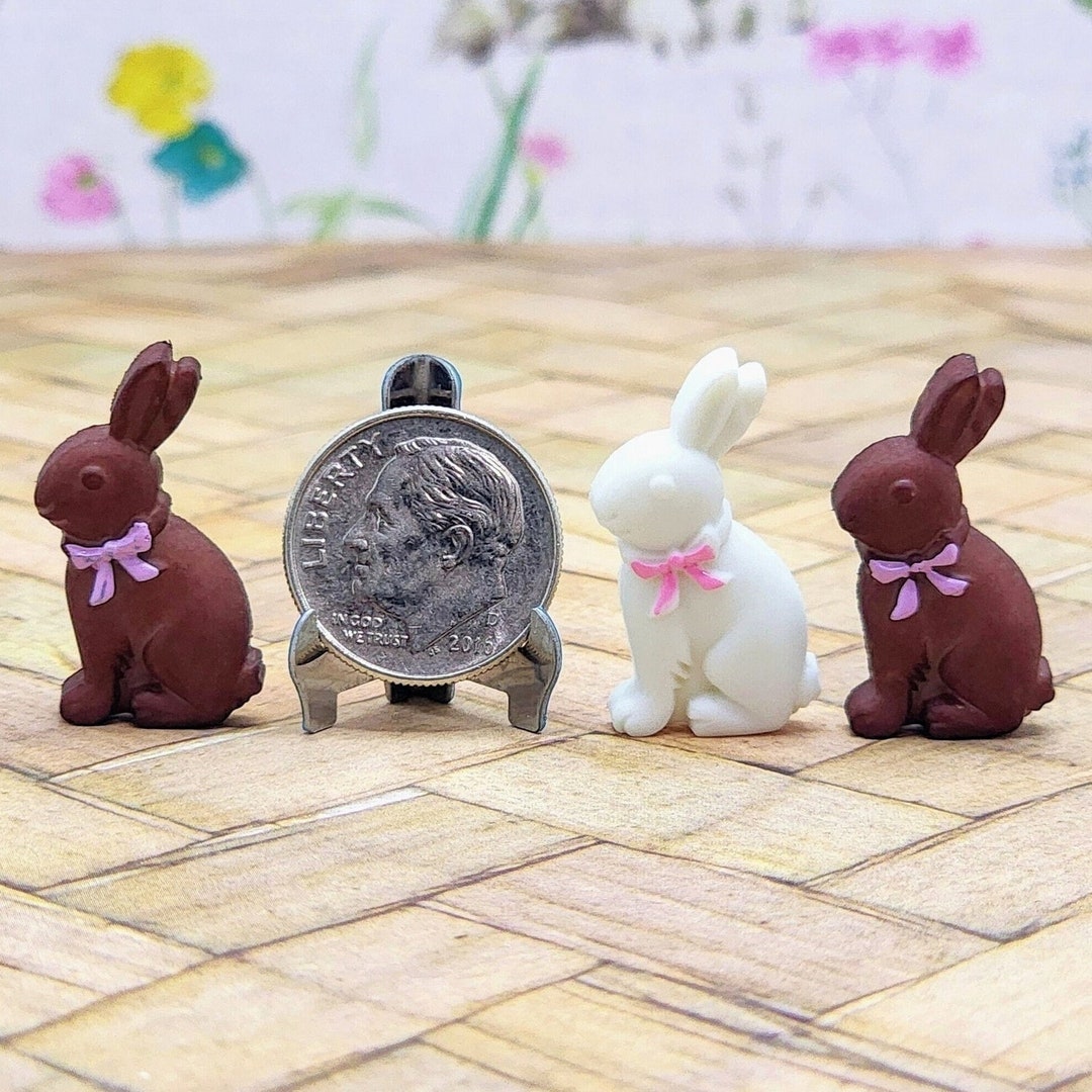 3 Miniature Chocolate Bunnies,easter Miniatures,flatback Bunnies ...