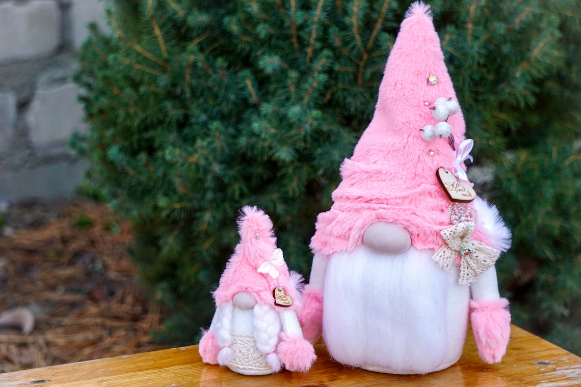 Pink gnome with flowers Gnome decoration Gnome home decor Etsy