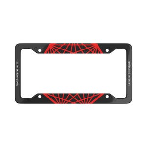 May include: Black license plate frame with a red geometric design and the text "Nonagon Infinity" on both sides.