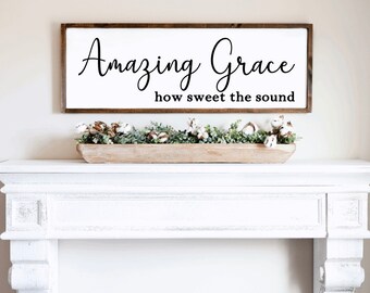 Insegna Da Parete In Legno Amazing Grace – Stile Rustico – 30,5 X 45,7 Cm – Betulla Del Baltico