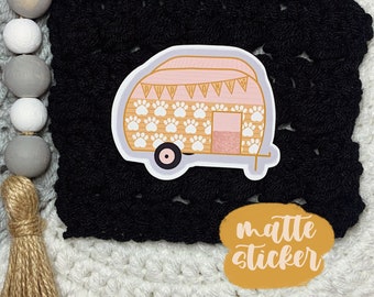 Vintage Camper Dog House Water Resistant Matte Sticker/Laptop Sticker/Boho Vintage Dog Sticker