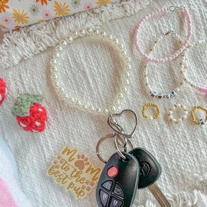 Pearl Heart Wristlet Keychain: Bracelet Keyring, Car Accessory