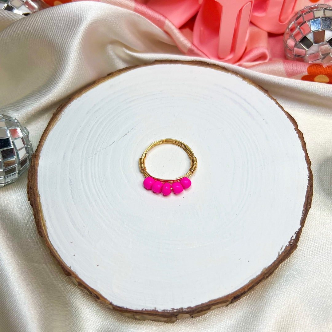 Hot Pink Fidget Bead Wire Ring/wire Ring/gold Wire Ring/gold Ring ...