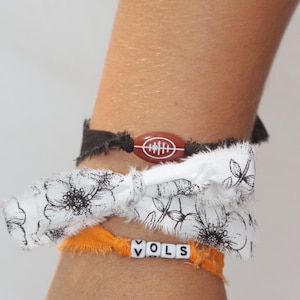 Tennessee Vols Football GBO Fabric 3 Piece Bow Tie Bracelet Set/ Girly Football Merch/ Vols Bracelets/ Tennessee Volunteers/Gifts for her