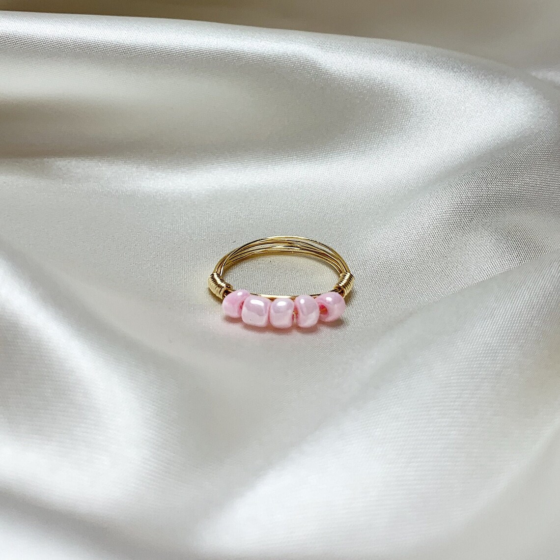Pale Baby Pink Fidget Bead Wire Ring/wire Ring/gold Wire - Etsy