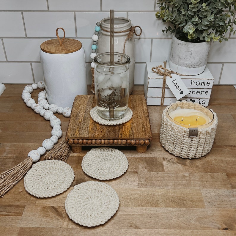 Boho/Farmhouse Crochet 4 Set Coasters/Gifts for her/Home Decor/Teenage Gifts/Teacher Gift/Boho Home Decor/Trendy Decor/Gifts for mom/Holiday imagem 7