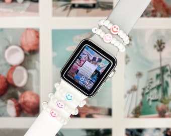Beaded Smiley Face Apple Watch Charm, Trendy Watch Band Accessory