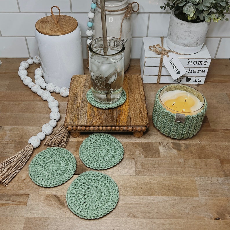 Boho/Farmhouse Crochet 4 Set Coasters/Gifts for her/Home Decor/Teenage Gifts/Teacher Gift/Boho Home Decor/Trendy Decor/Gifts for mom/Holiday imagem 5