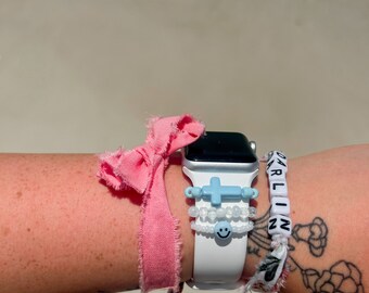 Blue Cross & Smiley Face Apple Watch Charms: Trendy Watch Accessories