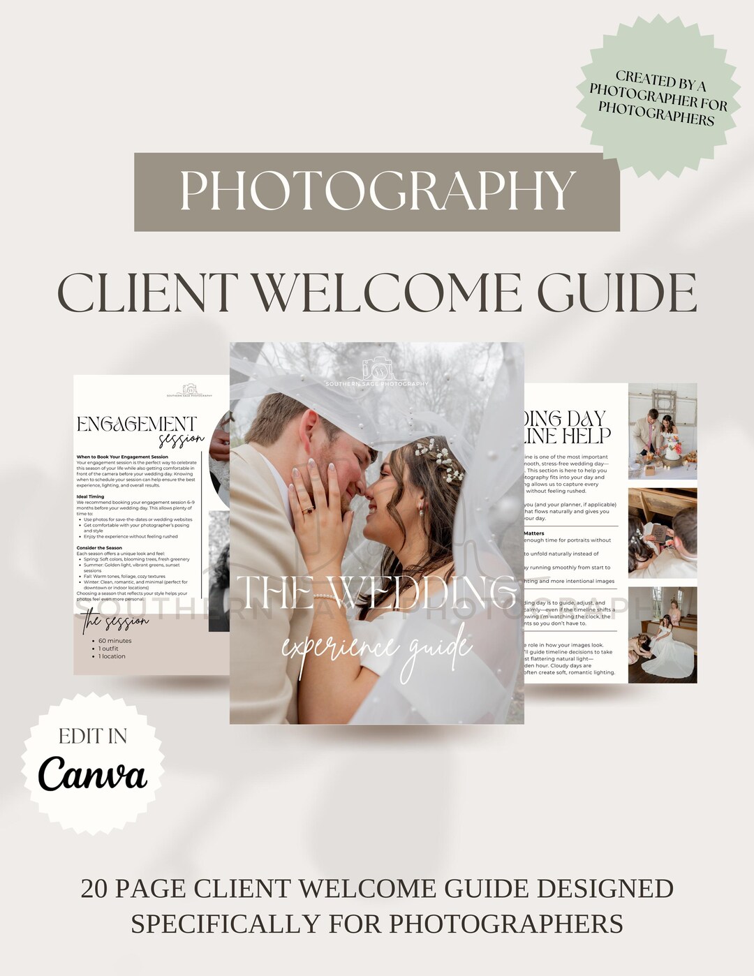 Experienced Guide Photography Wedding Experience Guide | 20 Page Welcome Guide Packet ...