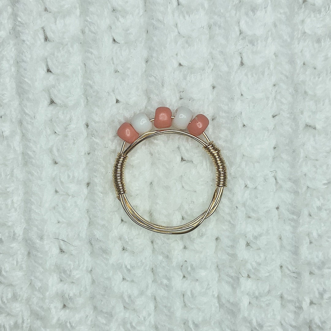 Pink and White Fidget Bead Wire Ring/wire Ring/gold Wire Ring/gold Ring ...