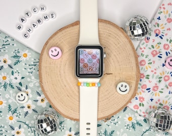 Colorful Beaded Apple Watch Charm: Smiley Face Band Accessory