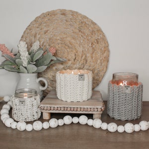 Boho/Farmhouse Crochet Candle Cozy/Gifts for her/Fall Home Decor/3 Wick Candle Holder/Large Candle Holder/Teacher Gift/Succulent Pot Holder
