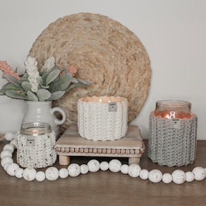 Boho Crochet Candle Cozy: Farmhouse 3-Wick Candle Holder